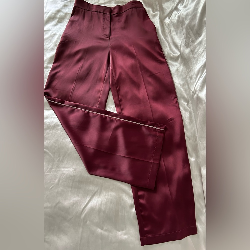 Rachel Zoe Bordeaux Satin Wide-Leg Trousers